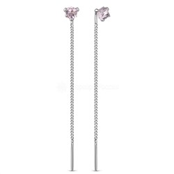 Серьги-продёвки из серебра с кристаллами премиум Австрия цв.светло-розовый родированные
