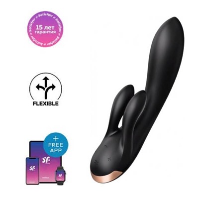 Satisfyer Вибратор-кролик Double Flex с двумя клиторальными отростками, черный