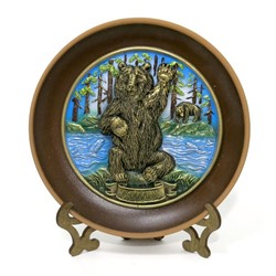 Тарелка керамическая с литой каменной накладкой Медведь приветливый цветная, 7032ц