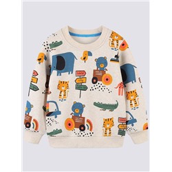 Lässiges Jungen Sweatshirt mit Cartoon Tiermuster, Herbst und Winter