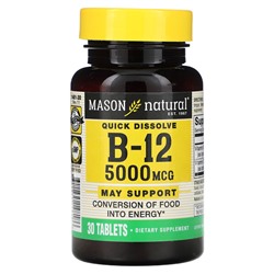 Mason Natural Витамин B12, Быстрорастворимый - 5000 мкг - 30 таблеток - Mason Natural