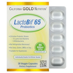 California Gold Nutrition LactoBif 65 Пробиотики - 65 миллиардов КОЕ - 30 растительных капсул - California Gold Nutrition