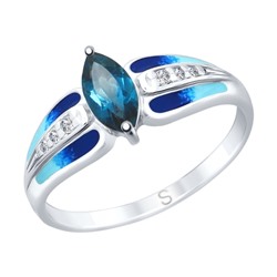 Кольцо из серебра с эмалью и синим топазом и фианитами, 92011744