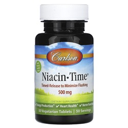 Carlson Ниацин-Тайм, 500 мг, 50 вегетарианских таблеток