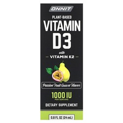 Onnit Растительный витамин D3 с витамином K2, маракуйя, гуава, 25 мкг (1000 МЕ), 0,8 жидких унций (24 мл)