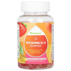 Phytoral Витамин D-3 в жевательных конфетах, Персик, Манго и Клубника, 60 жевательных конфет - Phytoral