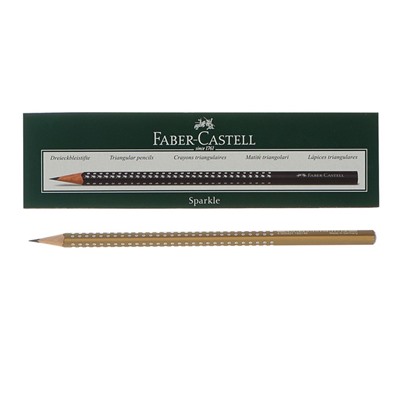 Карандаш чернографитный Faber-Castell Sparkle pearl gold B, трёхгранный, с массажными шашечками, золотой, в картонной коробке