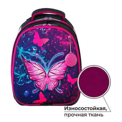 Рюкзак каркасный школьный, 38 х 30 х 16 см, 3D-рисунок, Calligrata Т "Неоновая бабочка", фиолетовый