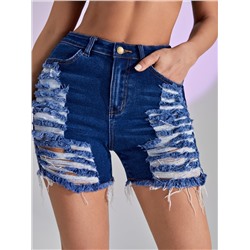 SHEIN Denim Shorts mit Riss, rohem Saum, Reißverschluss,