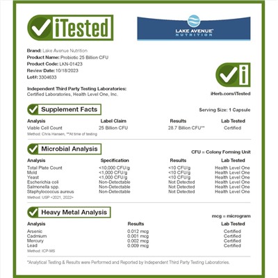 Lake Avenue Nutrition Пробиотики, 10-штаммовая смесь - 25 миллиардов КОЕ - 180 растительных капсул - Lake Avenue Nutrition