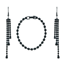 UH016 Комплект со стразами (браслет и серьги), цвет чёрный
