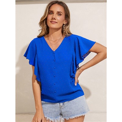 SHEIN Clasi Rüschen Kurzärmelige Bluse Für Frauen