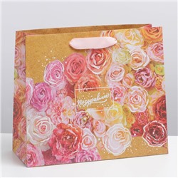 Пакет горизонтальный крафтовый «Цветочное настроение», ML 27 × 23 × 11,5 см