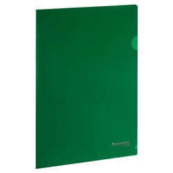 Папка-уголок жесткая А4, зеленая, 0,15 мм, BRAUBERG EXTRA, 271704