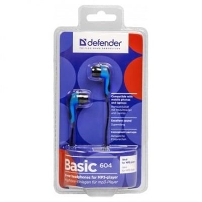 Наушники-вкладыши Defender Basic-604, голубые (63608)