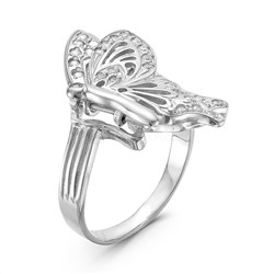 Кольцо из серебра с движущейся деталью и фианитами родированное - Бабочка 925 пробы к-1048р200