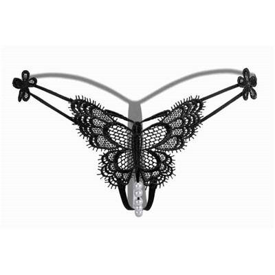 Трусики Бабочка с доступом и бусами "Butterfly Panties Black" черные