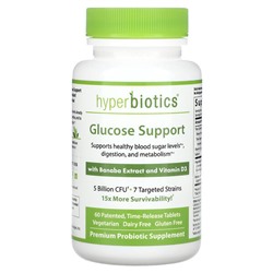 Hyperbiotics Поддержка уровня глюкозы, с экстрактом банабы и витамином D3, 5 миллиардов КОЕ, 60 таблеток пролонгированного действия