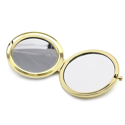 Сувенирное зеркальце с флюоритом, круглое, золотистое, в коробочке