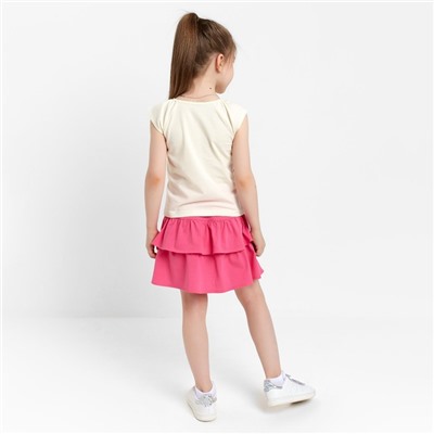 Комплект (футболка/юбка) для девочки, цвет светло-бежевый/розовый, рост 92 см