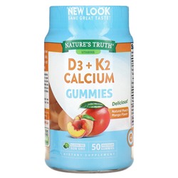 Nature's Truth Витамины, кальций D3+K2, натуральный персик и манго, 50 вегетарианских жевательных конфет