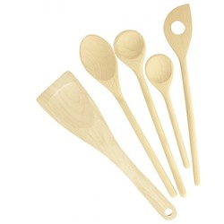 Набор 5 предметов 30x6см с подставкой (лопатка  прямая, лопатка  угловая с прорезями, лопатка с прорезями, ложка, ложка-шумовка с прорезями), бамбук, TEZA™