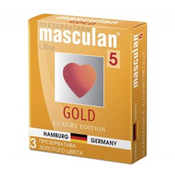 Masculan 5 ultra Утонченный латекс золотого цвета, 3 шт
