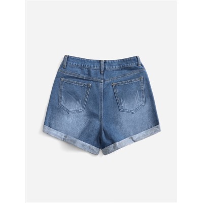 Denim Shorts mit Katzenkratzer aufgerolltem Saum