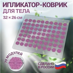 Ипликатор-коврик, основа ПВХ, 70 модулей, 32 × 26 см, цвет прозрачный/фиолетовый