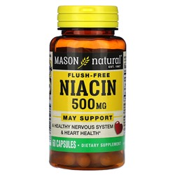 Mason Natural Ниацин, без смывания, 500 мг, 60 капсул