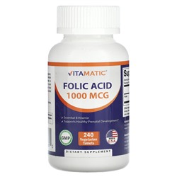 Vitamatic Фолиевая Кислота - 1000 мкг - 240 растительных таблеток - Vitamatic