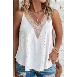 White Plus Size Guipure V Neck Eyelet Lace Tank Top