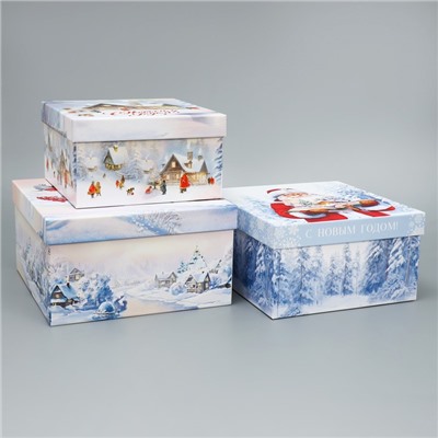 Набор подарочных коробк 3 в 1 «Новогодняя сказка», 18 × 18 × 10 – 22 × 22 × 12 см