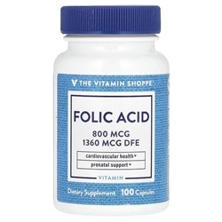 The Vitamin Shoppe Folic Acid, 800 mcg, 100 Capsules