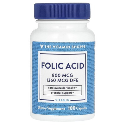 The Vitamin Shoppe Folic Acid, 800 mcg, 100 Capsules