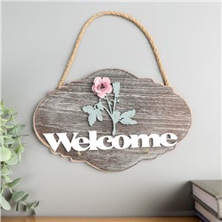 Крючки декоративные дерево "Розовая роза - Welcome" 15х22,5х2,5 см