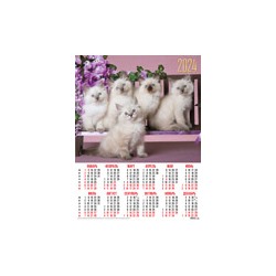 Календари листовые 10 штук A2 2024 Кошки. Котята на лавочке 30950