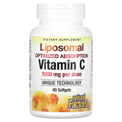 Natural Factors Липосомальный витамин С, 1000 мг, 60 мягких таблеток (500 мг на мягкую таблетку)