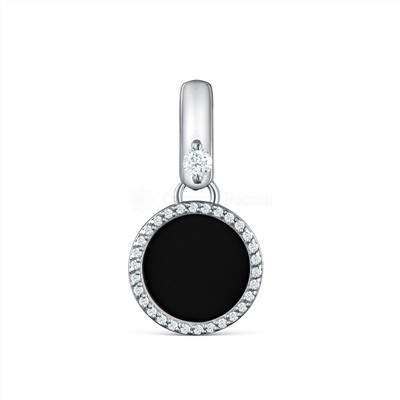 Серьги-пусеты из серебра с чёрным агатом и фианитами родированные 925 пробы С-4183-Р-Ча