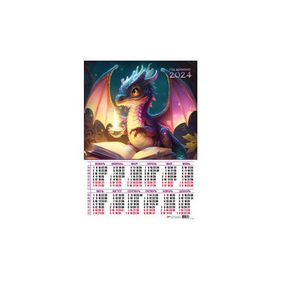 Календари листовые 10 штук A2 2024 Год Дракона 8083