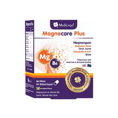 MAGNECARE PLUS (Глицинат+цитрат+малат+таурат+P5P+Глицин) 60 капсул MEDICAGO