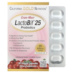 California Gold Nutrition CranMax LactoBif Пробиотики, 25 миллиардов КОЕ - 30 растительных капсул - California Gold Nutrition