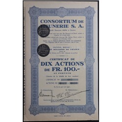 Акция Мукомольный завод S. A., 100 франков 1926 года, Франция