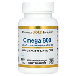 California Gold Nutrition, омега 800, ультраконцентрированный рыбий жир с омега-3, в форме триглицеридов KD-Pur, 1000 мг, 30 капсул из рыбьего желатина