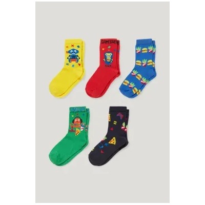 Multipack of 5 - robot and fast food - socks with motif