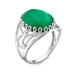 Кольцо из серебра с зелёным агатом родированное