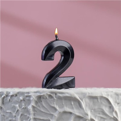 Свеча в торт на шпажке «‎Грань», цифра "2", черная, 5 см