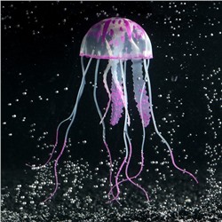 Декор для аквариума "Медуза" силиконовая, флуоресцентная, 5 х 5 х 15 см, фиолетовая