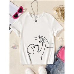 Lässiges T-shirt Für Tween-mädchen Mit Warmer Und Entzückender Welpenskizze