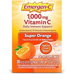 Emergen-C 1000mg Vitamin C Powder for Daily Immune Support Caffeine Free Vitamin C Supplements with Zinc and Manganese, B Vitamins and Electrolytes, Super Orange Flavor - 10 Count